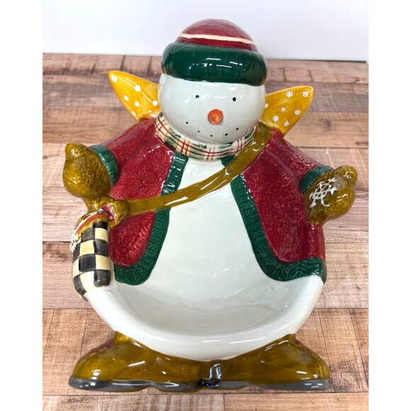 Debbie Mumm Snowman Themed Ceramic Bowl 10.5" Long - Picture 1 of 7